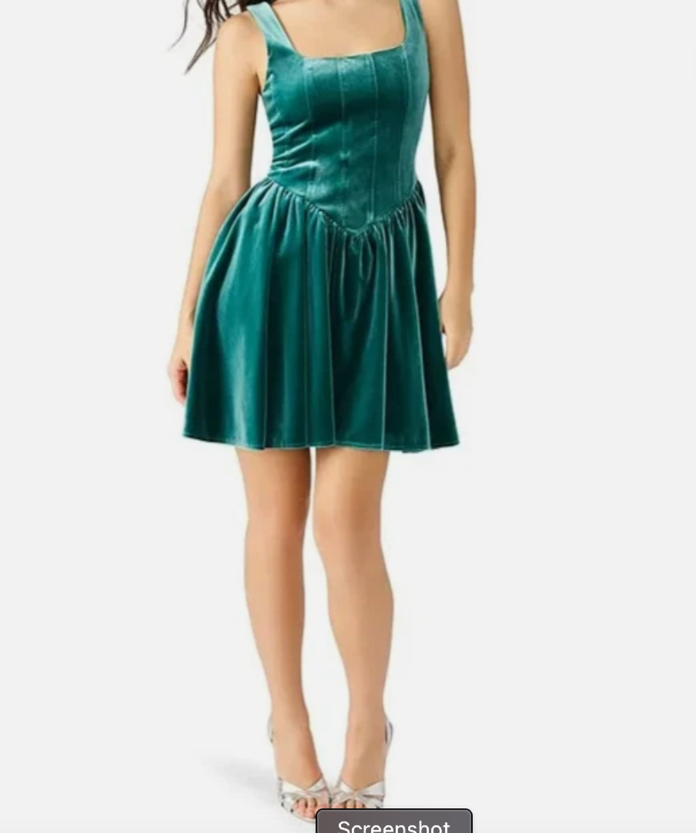 Steve Madden Ray Corset Velvet Mini Dress Green Lightning Size 6 Tulle Lining